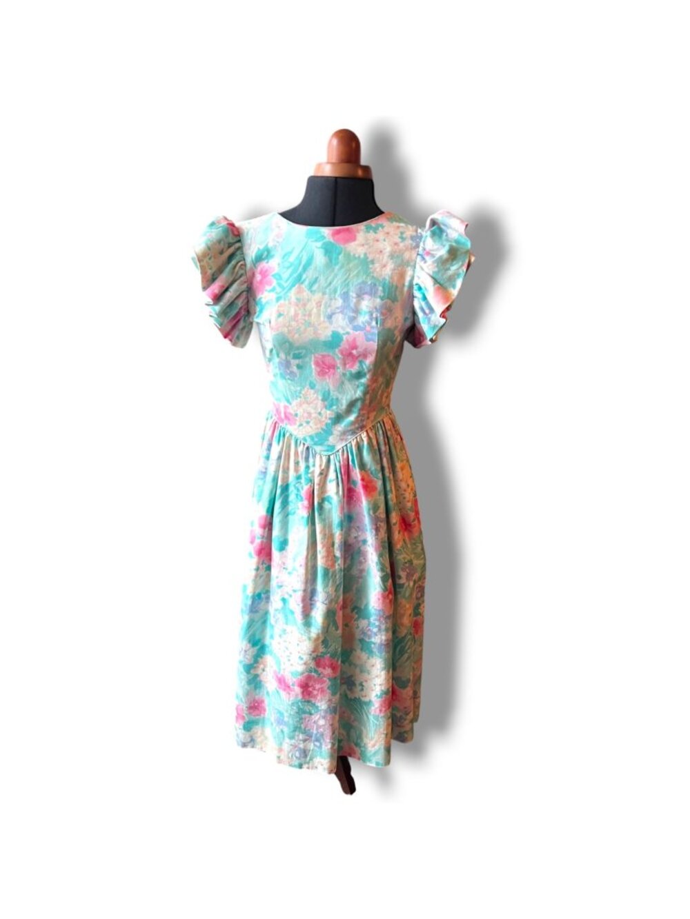Vintage Maggie Breen Floral Cotton Ruffled Sleeves Made In USA Youth 8P